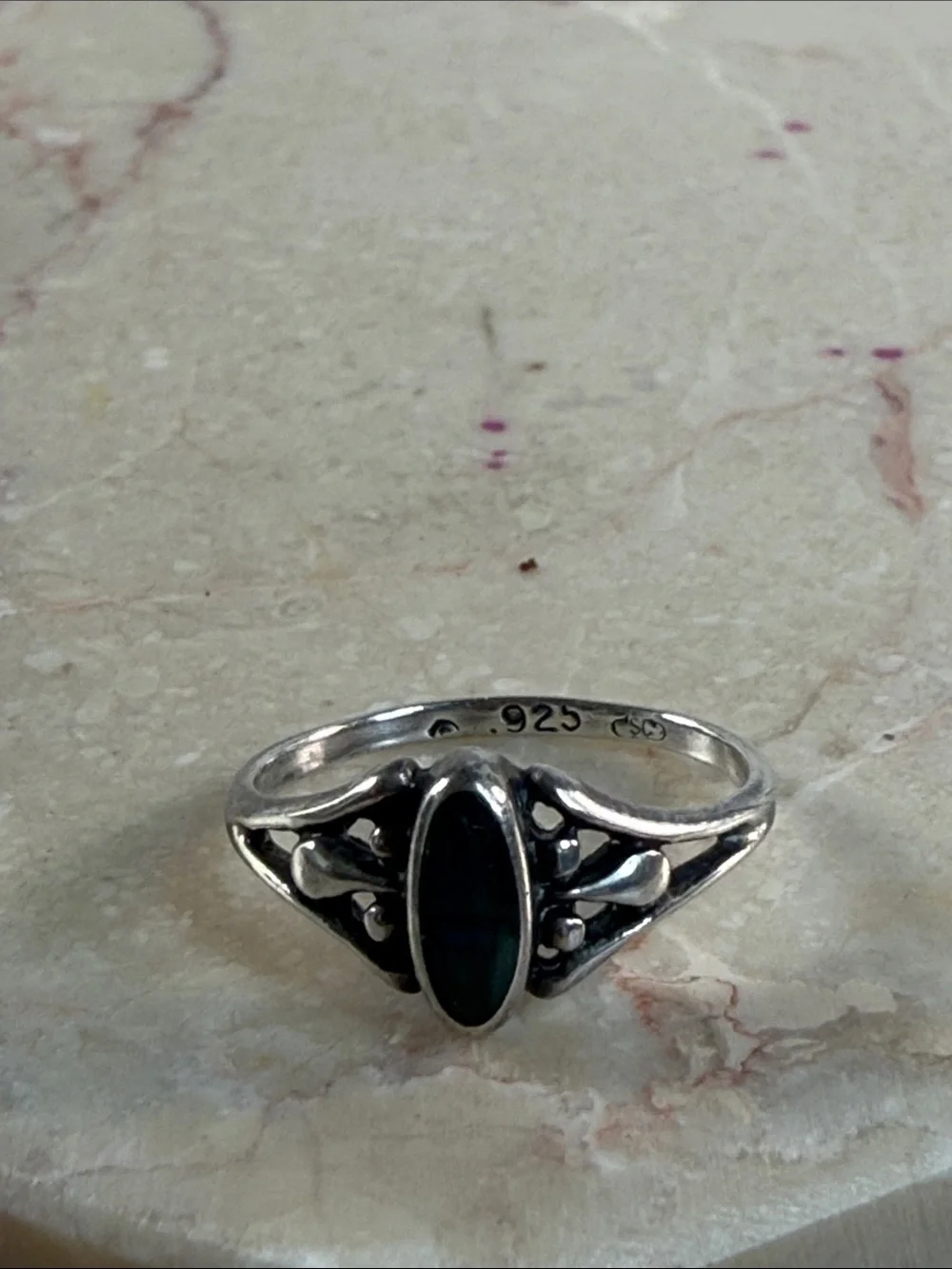 Navajo Indian Sterling Silver 925 Black Onyx Marquise Ring, Size 7